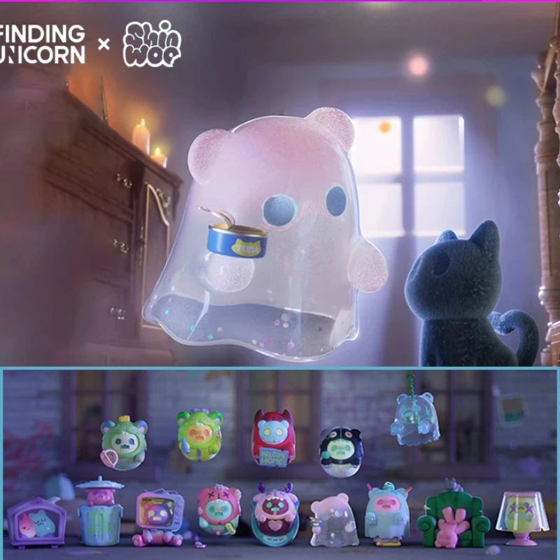 Cartoon Designer Dolls Original Finding Unicorn ShinWoo Ghost Bear House Series Blind Box Mistery Figure Kawaii Trendy Toys