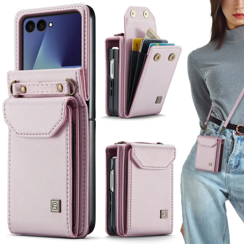 Lanyard Leather Wallet Phone Case with Crossbody Card Holder Cover