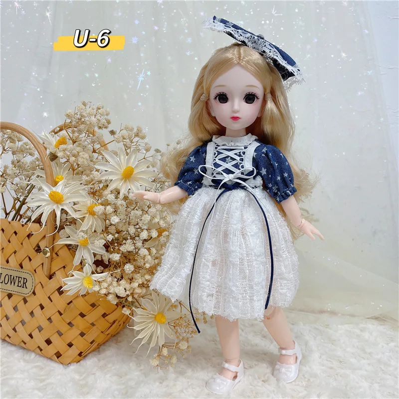 New 30cm Doll 3D Real Eyes 6 Points Bjd 23 Joints Can Move Fashion Clothes Skirt Princess Dress Up Doll Children's Toy Gift