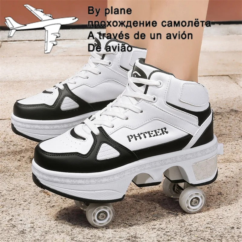 Sneakers Deformation Roller Skate Shoes Parkour Roller Shoes Sneakers With Four Wheels Running