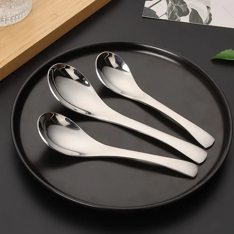 

Stainless Steel Spoons Short Handle Soup Spoon Set Large/Small Metal Kitchen Dinner Spoons for Soup Rice Porridge Tableware