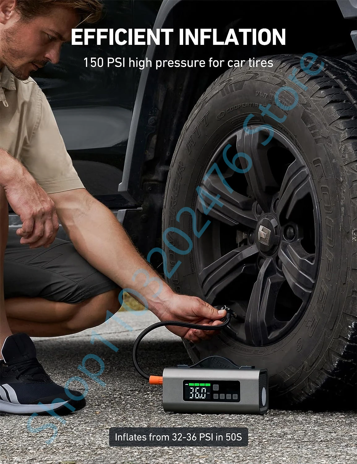 OEMG car starting power supply 12V, tire inflation pump, blower deflation and suction, 150PSI USB charging LED lighting 6IN1 10L car starting power supply