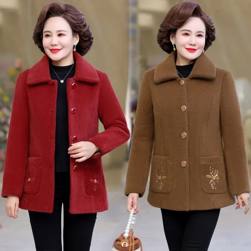 

New Winter Jacket Women Velvet Thick Imitation Mink Jacket Middle Aged Clothes Female Woolen Coat Women Outerwear Overcoat 5XL