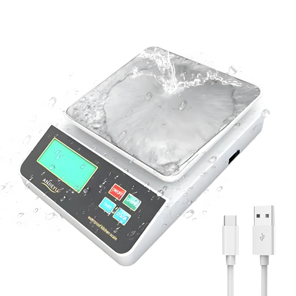 LCD 디지털 체중계 충전식 방수 전자 주방 체중계, 스테인레스 스틸 트레이, 베이킹 커피 요리용, 6kg/0.5g