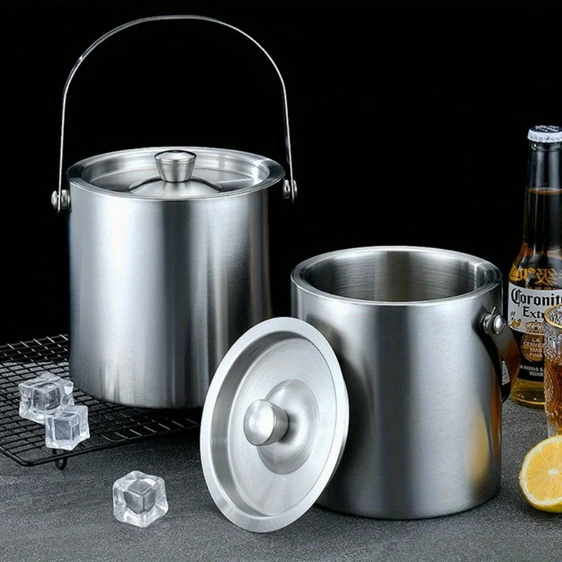 Ice Bucket 1.6L/2L/3L Stainless Steel Insulated Ice Bucket Wine Beer Champagne KTV Party Cooler