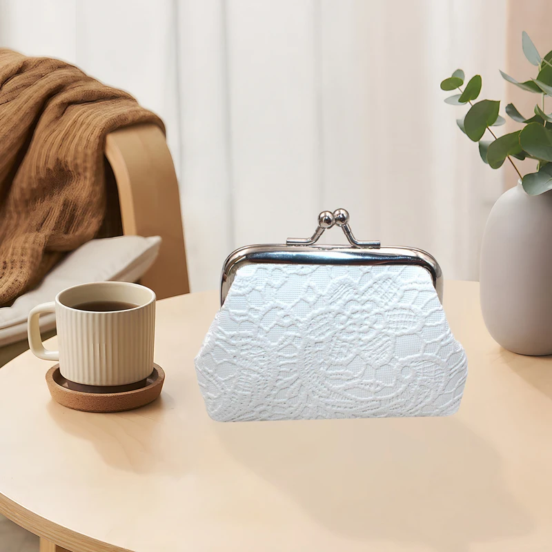 Fashion Little Girls PU Clutch Coin Purse Lock Change Purse Wallet Slim Lace Embossed Coin Holder