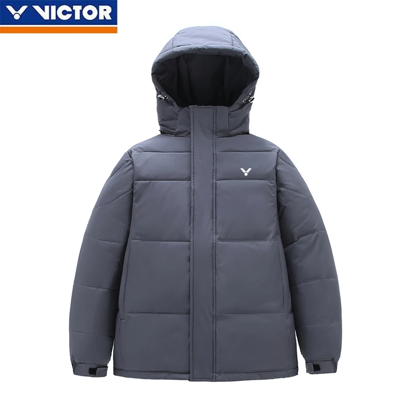 VICTOR Winter Badminton Jacket Men's and Women's Warm Hooded Fleece Thickened Soft Comfortable Down Jacket Casual Coat