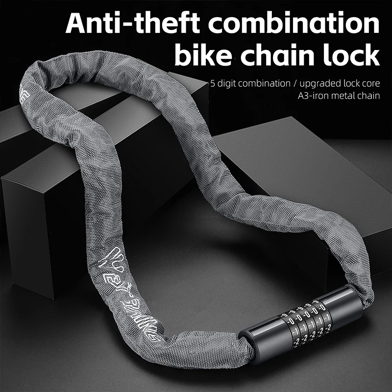 WEST BIKING Bicycle Anti-Theft Lock 5 Digits Combination Password Lock Bike Safe Chain Lock Scooter MTB Road E-Bike Accessories