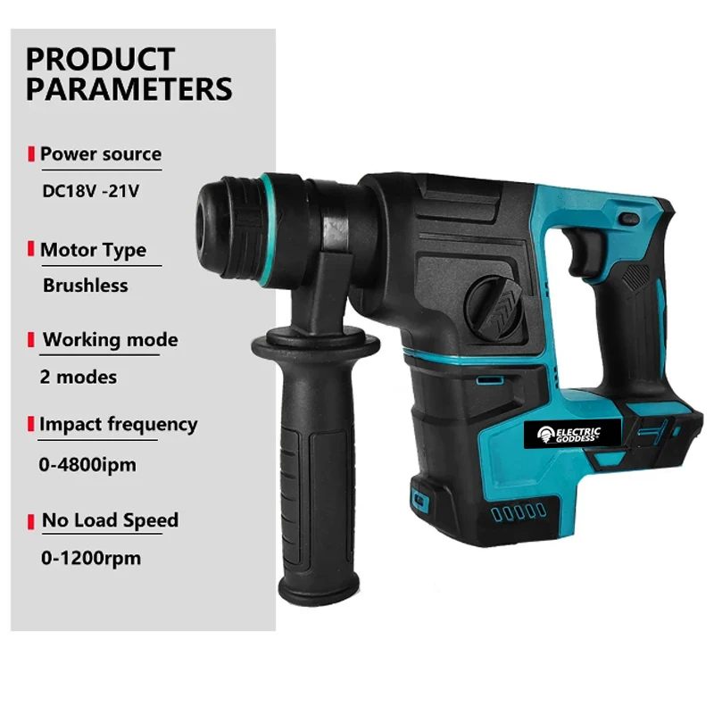 Electric Goddess Brushless Impact Hammer 21V Cordless Hammer Drill Function Multifunctional Steel Concrete Wood For Makita 18V electric hammer drill