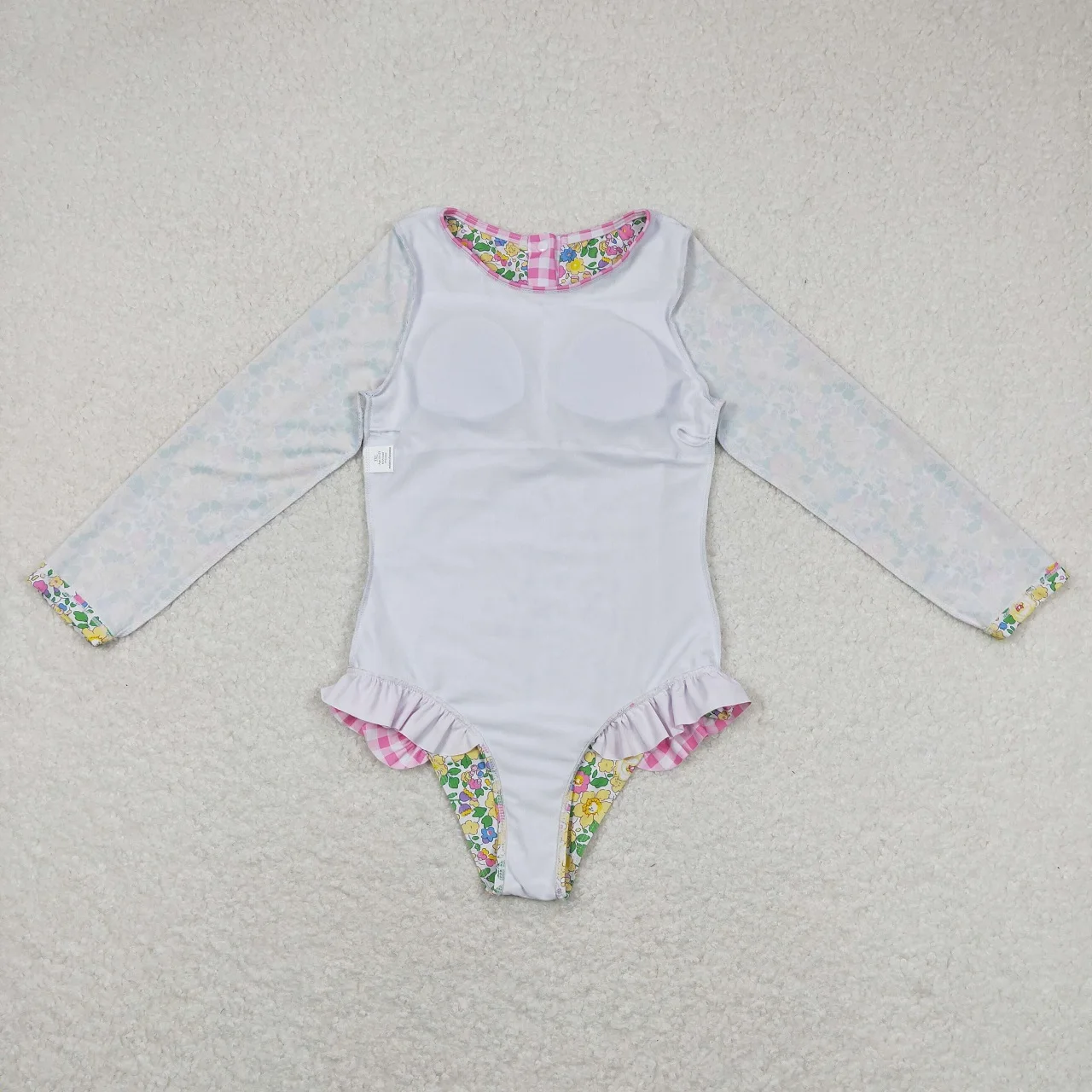 Wholesale Baby Girl One Piece Long Sleeves Swimming Suit Children Toddler Summer Inner Floral Ruffle Swimwear Infant Swimsuit