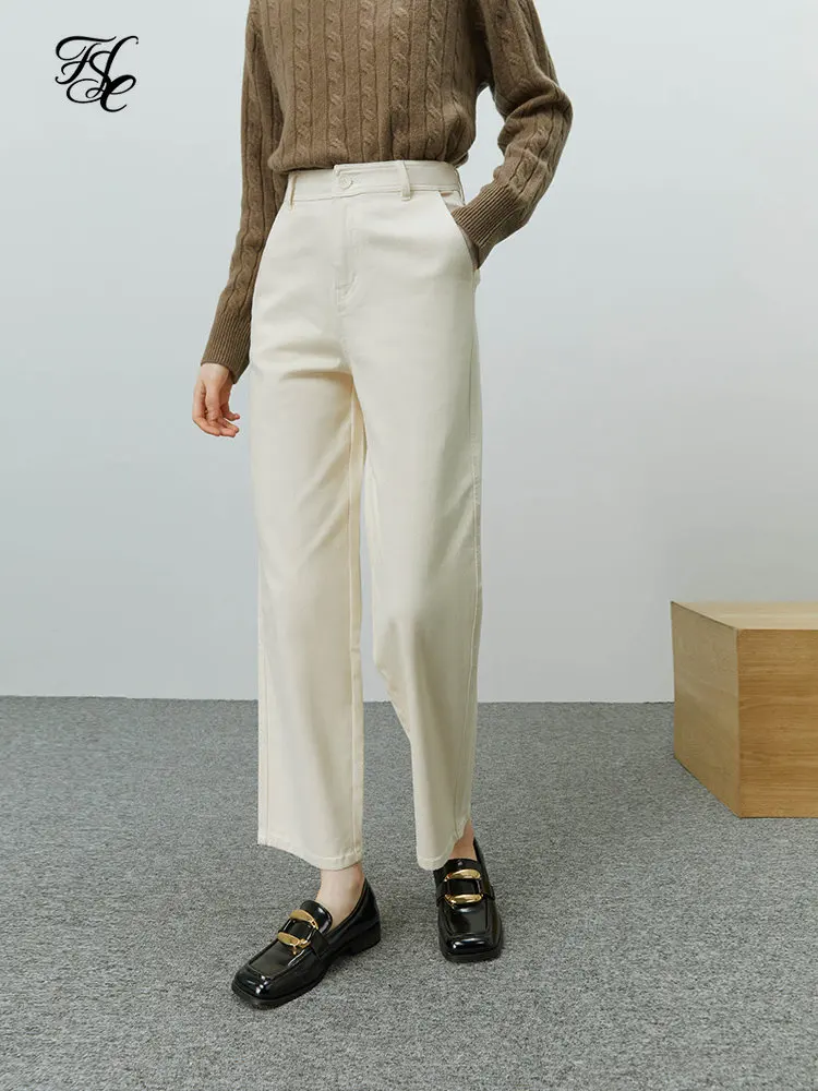 

FSLE Tapered Slim Straight Jeans Women's Autumn Winter Cropped High Waist Loose Smoke Tube Pants White Blue Women Loose Jeans