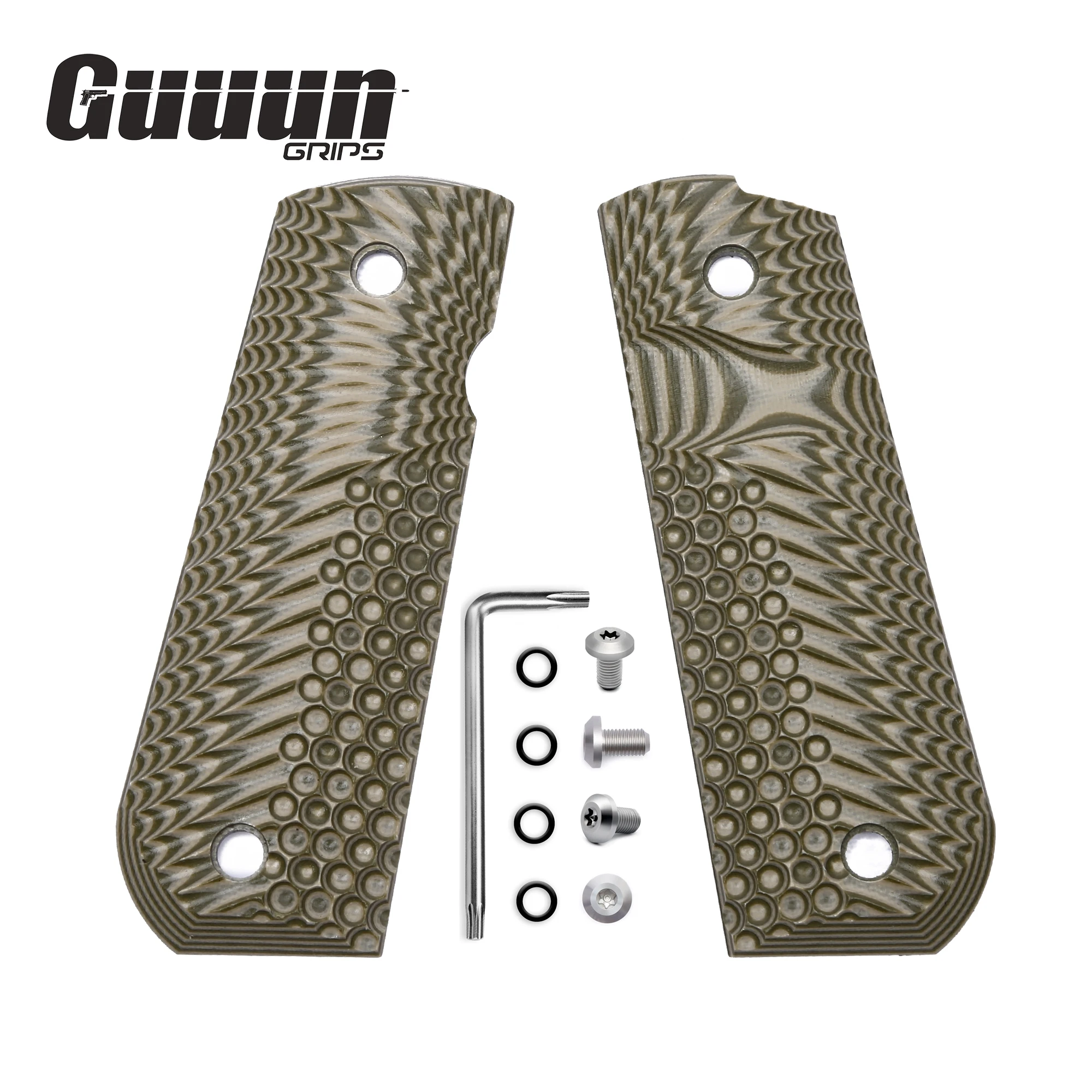 Guuun 1911 Grips G10, Full Size Government Grips, Eagle Wing Golf Texture