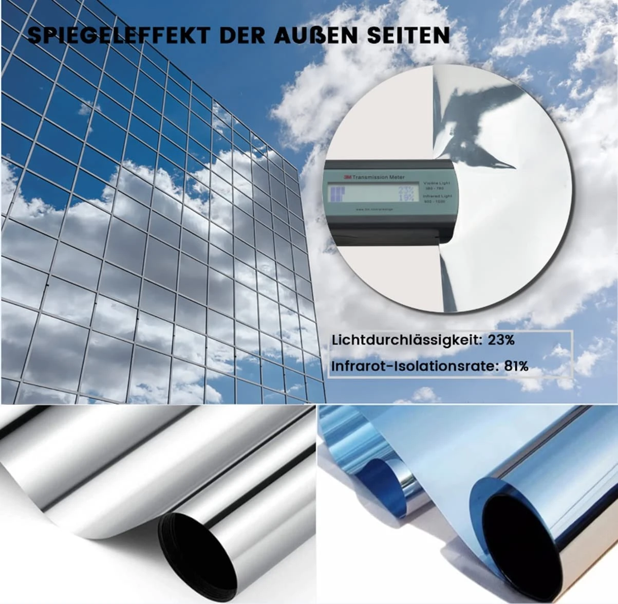 Película de ventana unidireccional efecto espejo de privacidad pegatina de tinte de ventana autoadhesiva Control de calor UV película de puerta de vidrio para el hogar y la Oficina| -