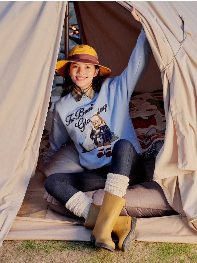 

Fleece Fabric Fashion Women Hoodies Sweatshirts Bear Embroidery Gothic Clothes Aesthetic COTTON Tops