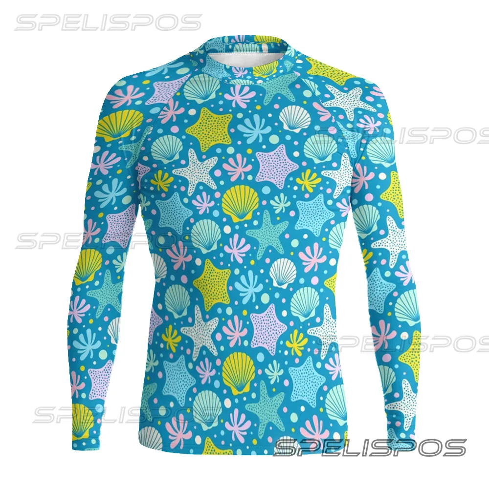 SPELISPOS Men Long Sleeve Surfing Clothing UV Protection Water Sports Swimming Tops High-Elastic Diving Tight Swimwear