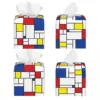 Custom Mondrian Minimalist Modern Art Tissue Box Cover PU Leather Square Color Art Plaid Facial Tissues Holder for Office 2
