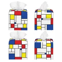 Custom Mondrian Minimalist Modern Art Tissue Box Cover PU Leather Square Color Art Plaid Facial Tissues Holder for Office 2
