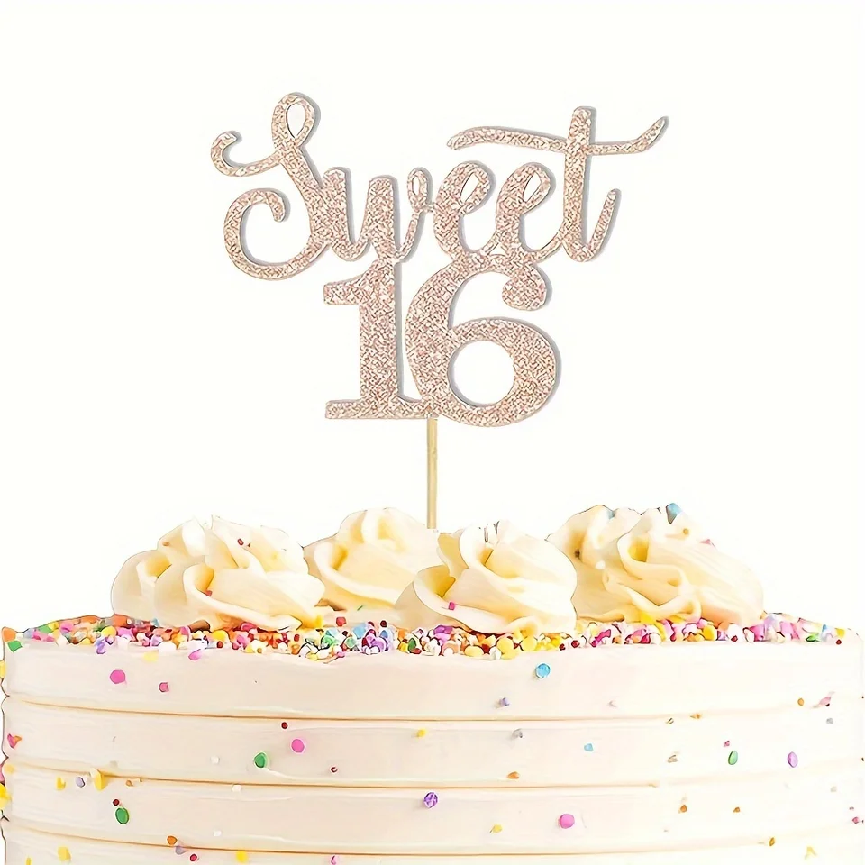 Strass Sweet 16 Cake Topper E Fascia Per Compleanno – Oro Rosa – Decorazione Torta Per Sweet Sixteen – Include Fascia Per Cappello - 3
