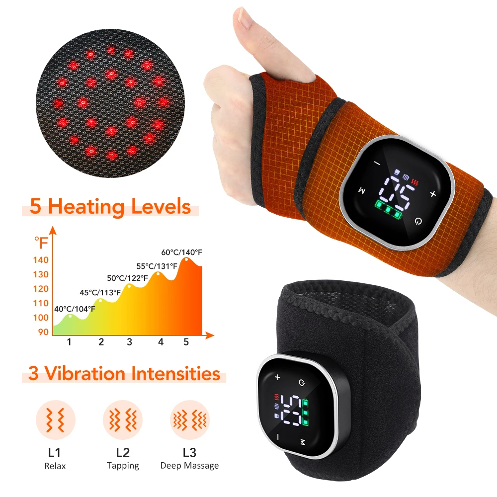 Electric Heating Wrist Massager Red Light Therapy Wristband Belt Heated Vibration Wrist Massage Wrap Relieve Tenosynovitis Relax