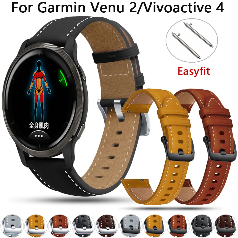 

For Garmin Venu 2 Vivoactive 4 Leather Smart Watch Strap Replacement Forerunner 255 265 22mm Easyfit Wristband Sport Bracelet