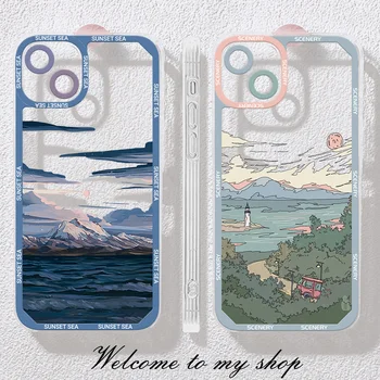 Anime Scenery Sunset Phone Case For iPhone 14 13 12 11 15 Pro Max XS X XR SE 2020 7 8 Plus Clear Landscape Cover Iphone11 Capa - Image 2