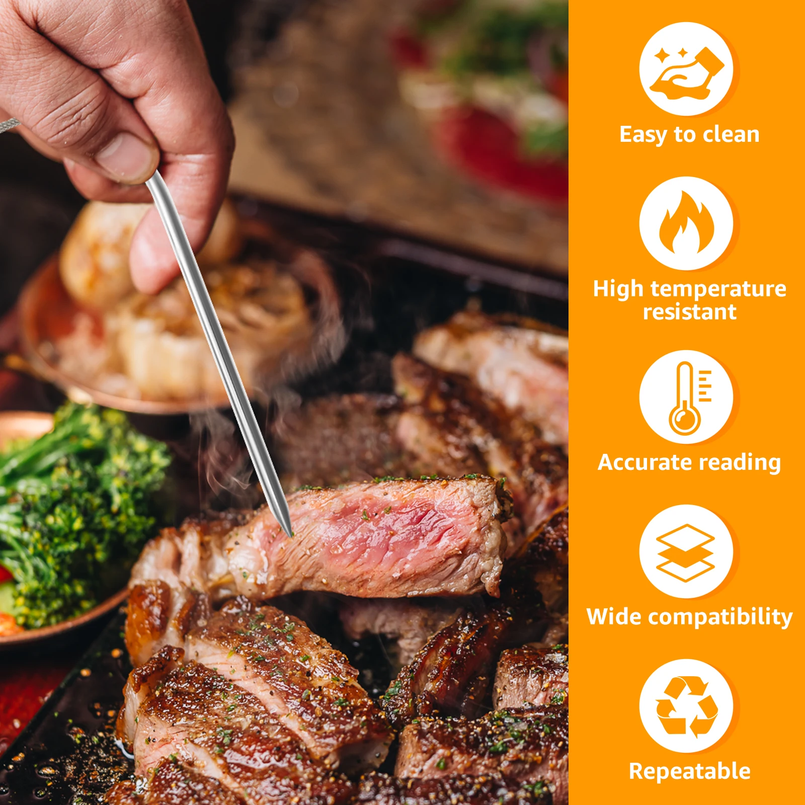 Replacement Meat Probe 2 Probe Clips Stainless Steel Plug Temperature Precise High Temperature Meat Food 2/4Pcs thermocouple replacement probe