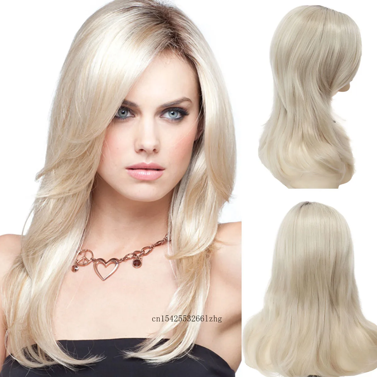 

GNIMEGIL Synthetic Platinum Blonde Wig for Women Natural Soft Straight Hair Wig with Dark Root Ombre Female Wigs Cosplay Party