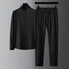 Spring/Summer New Casual Light Thin Set For Men Stripe Standing Neck Man Shirt Paired With Pants Style White Suit 2024 Autumn 5