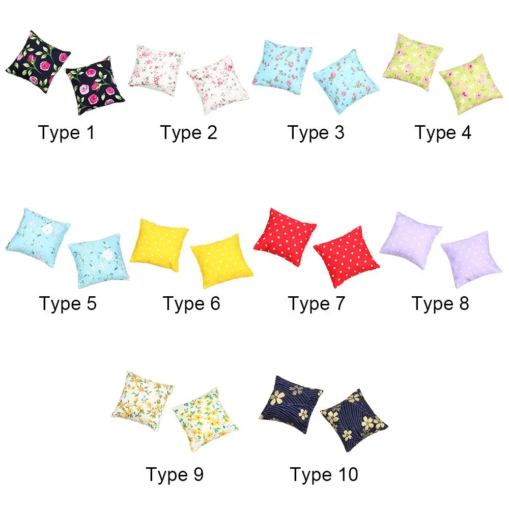 2Pcs Floral Miniature Sofa Cushions Model Scene Dollhouse Pillows For Doll Kid's Play House Toys Doll House Furniture Decoration