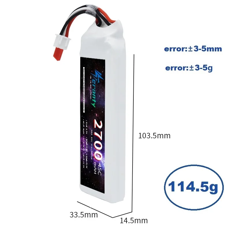 Description Picture 4 of item2700mAh 2S 7.4V 45C Lipo Battery For RC FPV Drone Quadcopter Helicopter Airplane Racing Car RC Racer XT60 Connector With T Plug