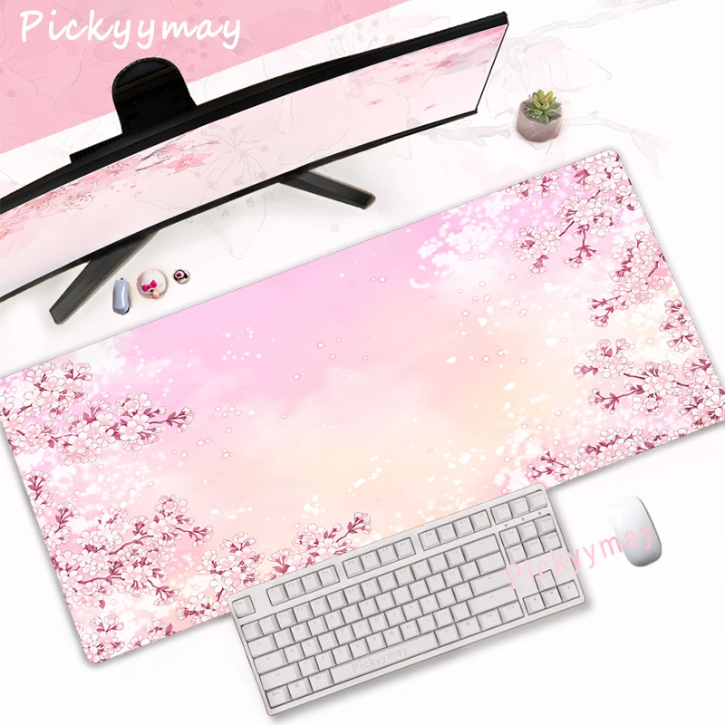 Grande Rosa Flores de Cereja Mouse Pad Mesa do Computador em Casa Sakura Art Rug Tapete de Mesa Acessórios de Escritório - Imagem 6