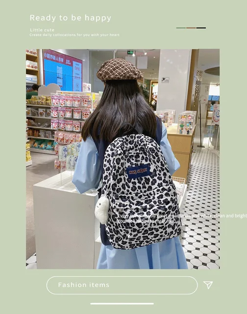 Stylish Leopard Pattern Backpack, Preppy Stylish Zipper Rucksack, Women's  Storage Daypack With Pendant - Temu