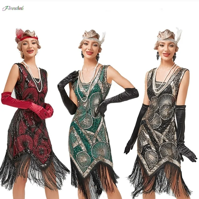 

Cosplay Women's Fringed Skirt Women's 1920s 30S Sequin Fringed Beaded Flapper Gatsby Cocktail Dress Wedding Formal Party Dresses