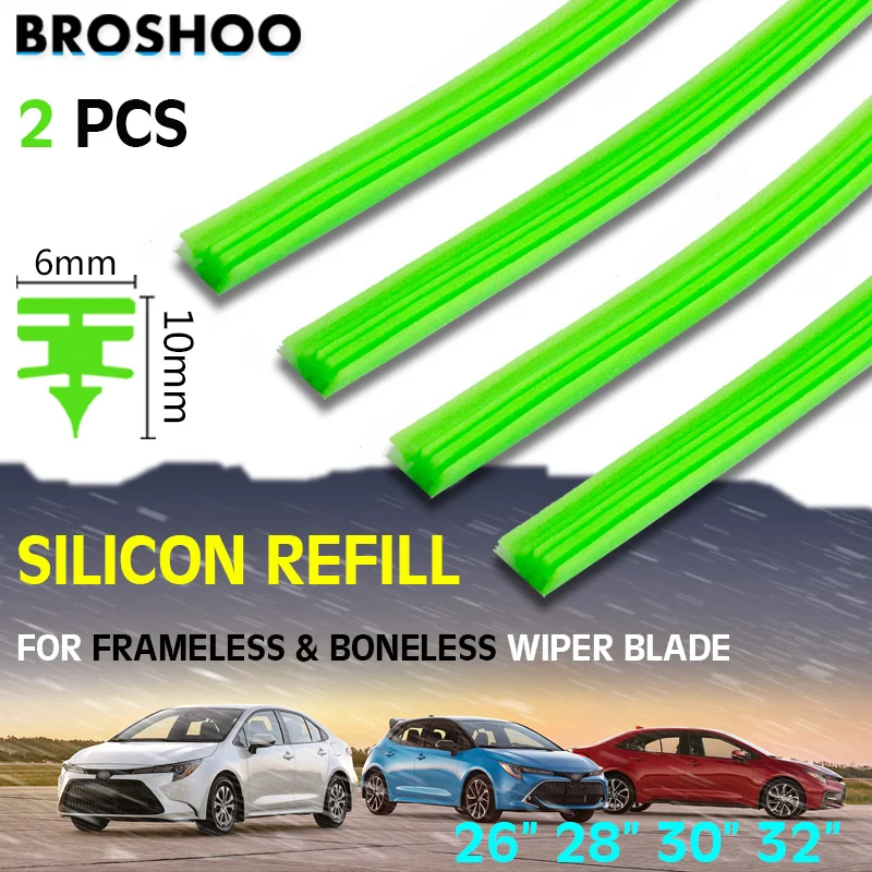 2 PCS Car Wiper Blade Silica Gel Silicon Refill Strips for Frameless Boneless Wipers 6mm26" 28" 30" 32"