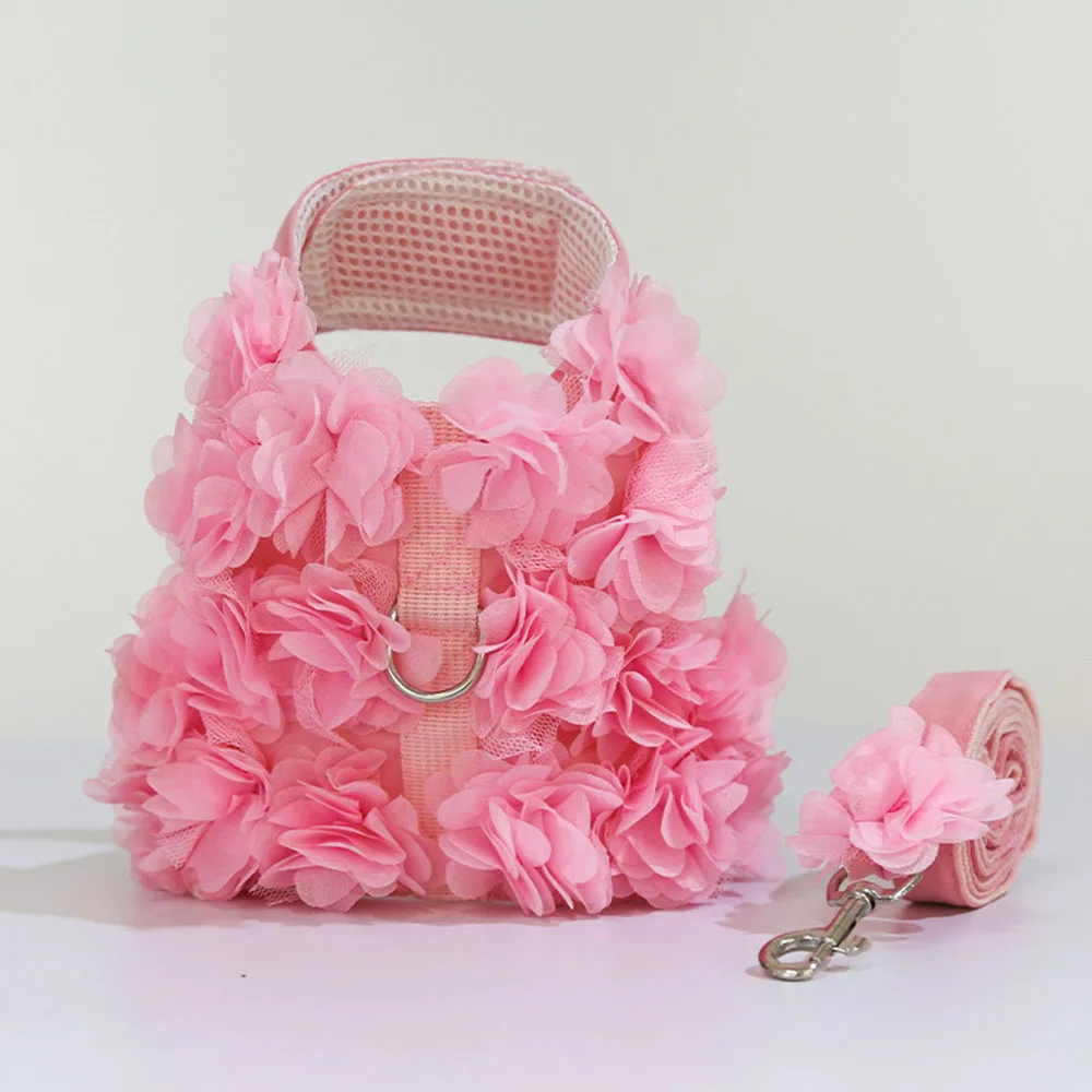 

Luxury Flower Girl Dogs Harness and Leash Set No Pull Soft Adjustable Breathable Mesh Cute Floral Puppy Pet Safety Vest Harness