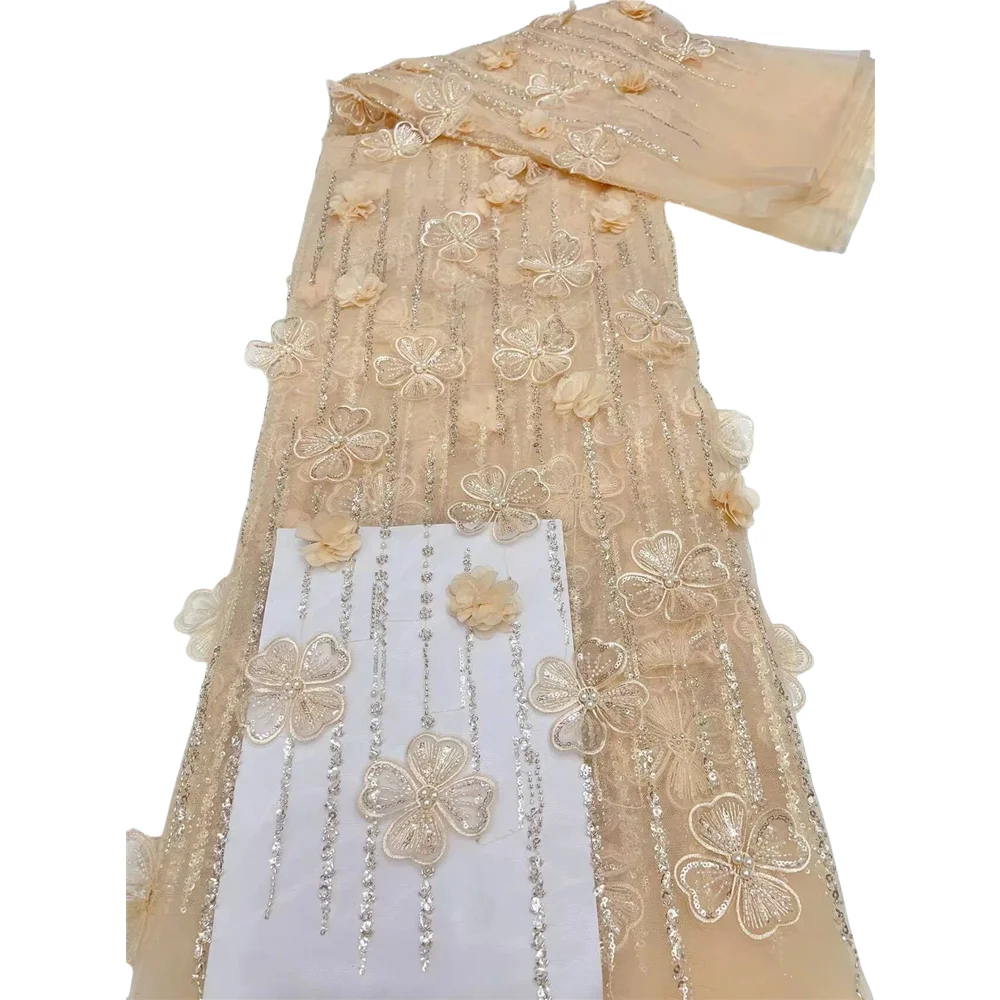 

Африканская сетчатая кружевная ткань с бусинами и блестками, женское высококачественное нигерийское Тюлевое кружево для шитья, свадебное платье