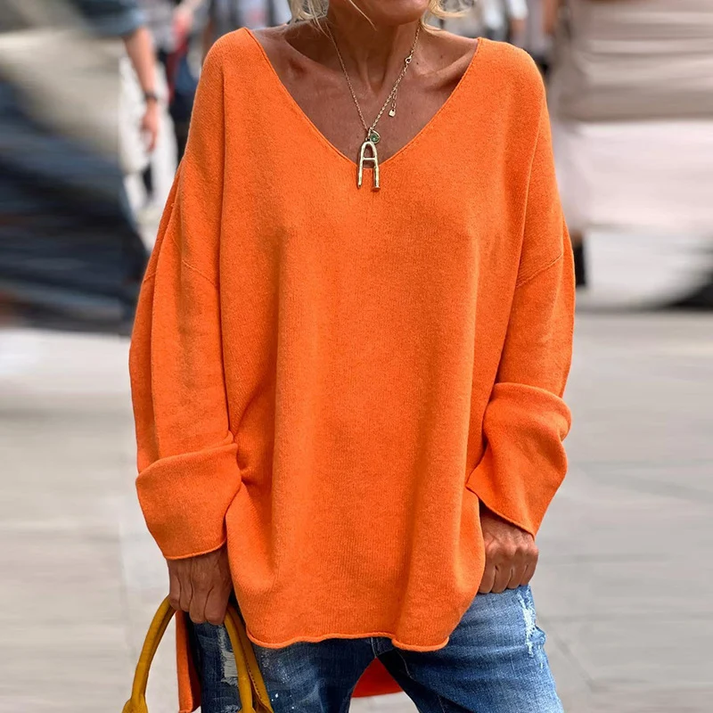 

Autumn Winter Long Sleeve Loose Blouse Shirts Women Elegant V-neck Office Tops Pullover Simple Solid Casual Comfort Sweatshirts