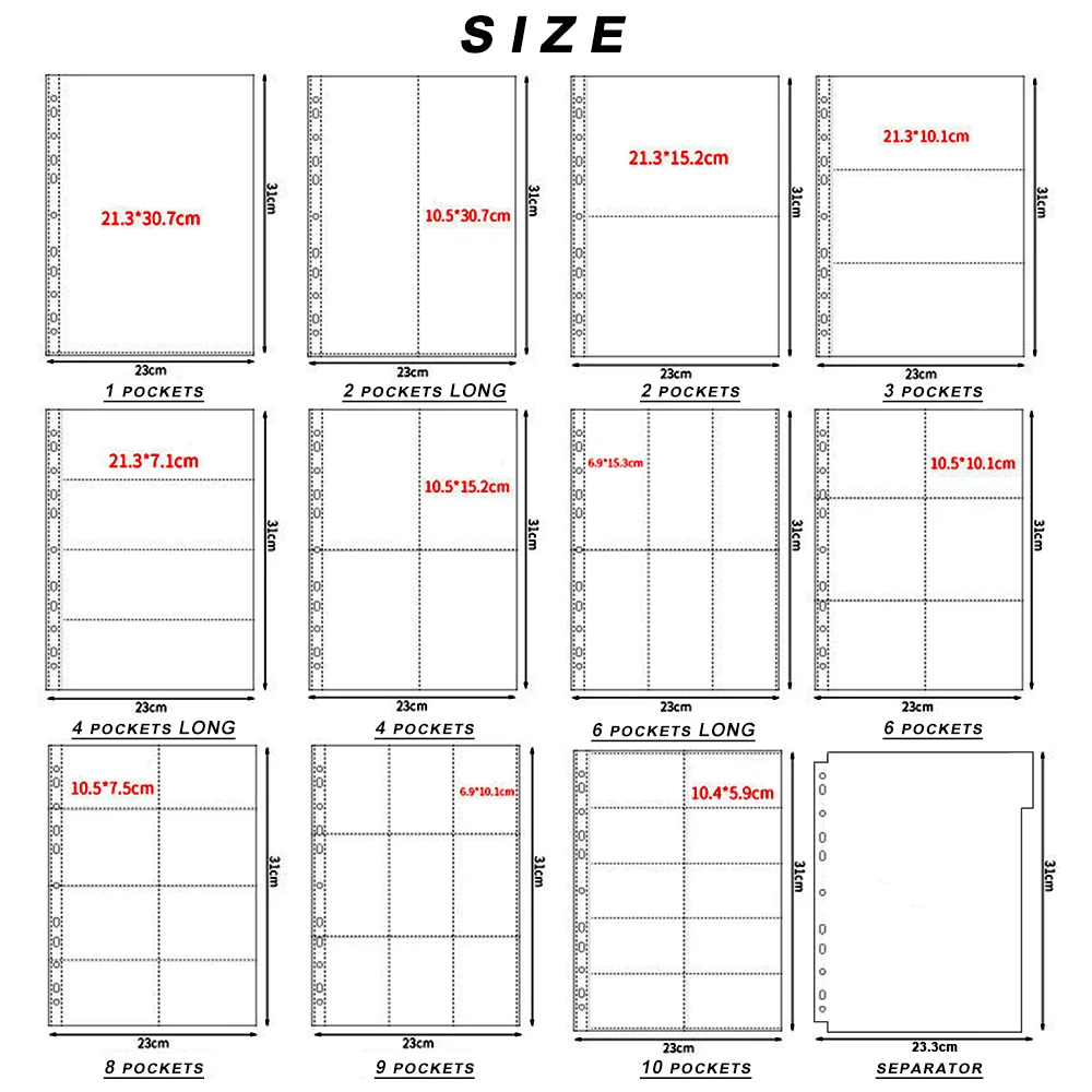 Photo album binder 10pcs A4 11 holes 4pcs index refills 1/2/3/4/6/8/9/10 pockets 10&times;15 card collector scrapbook