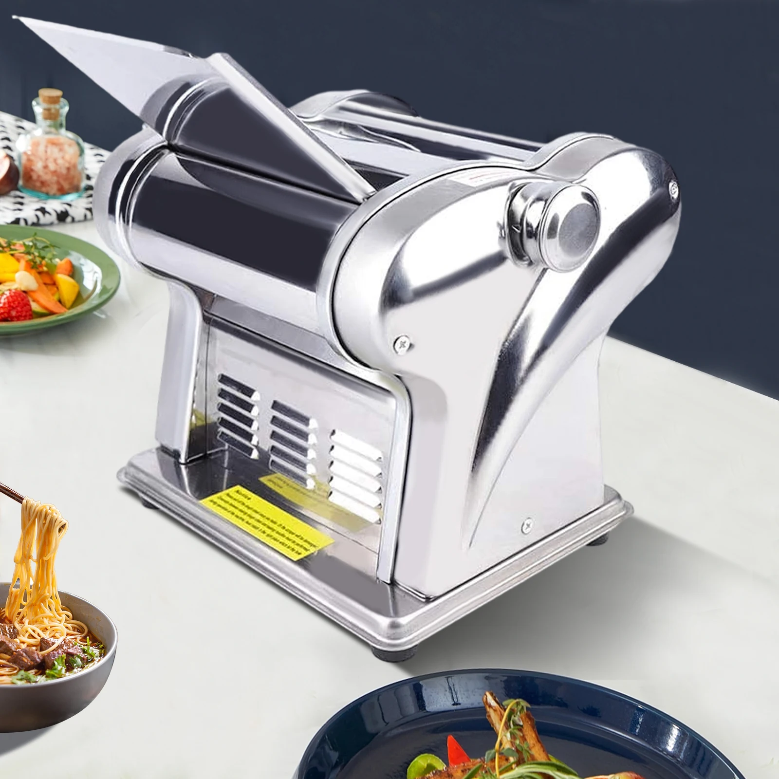 135W Powerful Motor Automatic Noodle Machine, Fresh Pasta Dough Roller,410 Stainless Steel Electric Pasta Maker