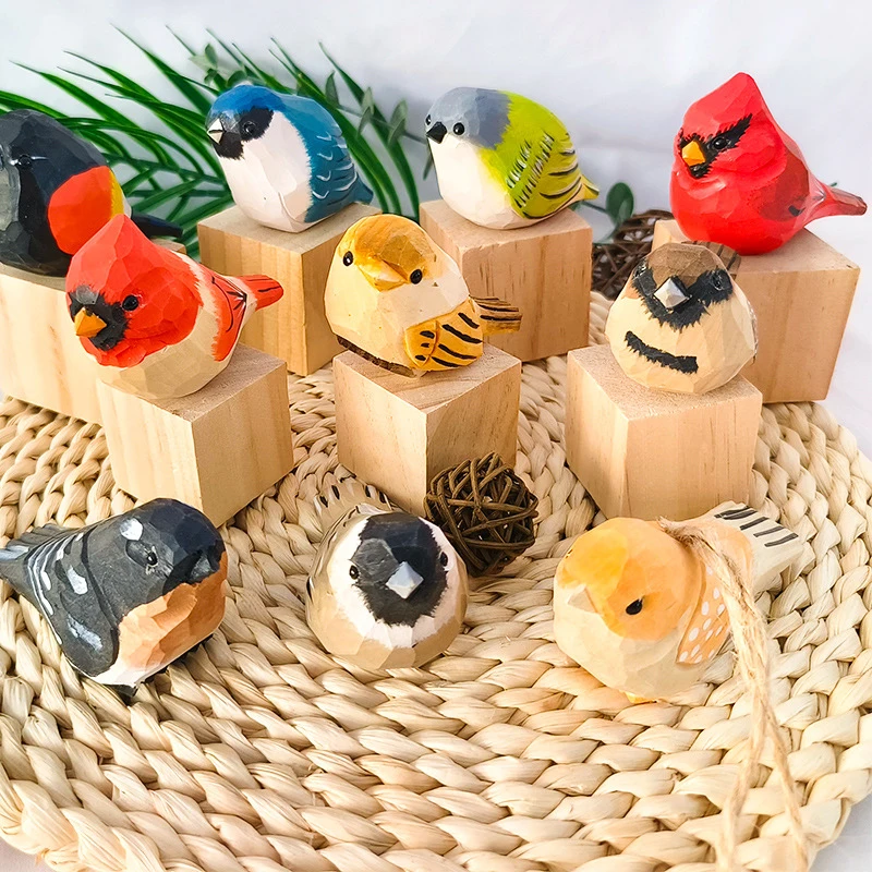 

Nordic-style Wooden Bird Lovely Painting Ornaments Figurine Handmade Carving Miniature Animals Crafts Art Decor Children Gifts