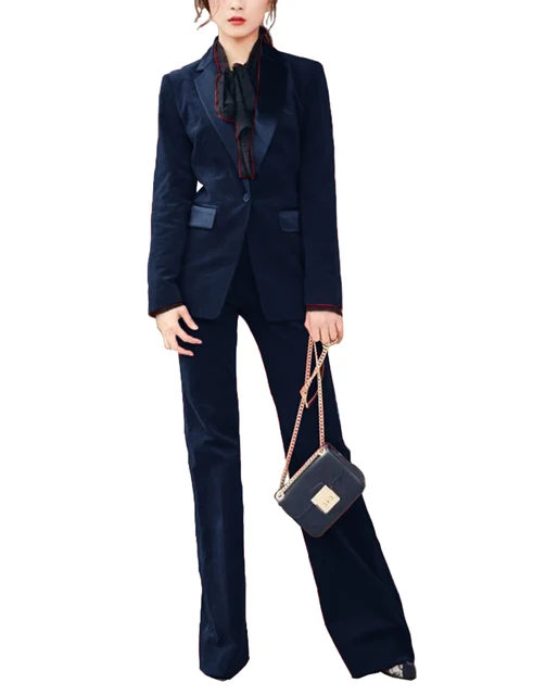 Women 39s Velvet Pant Suits Set Business Lady Office Tuxedos Formal Work Wear