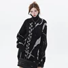 2024 Men Turtleneck Sweater Streetwear Distressed Knitted Sweater Ripped Hole Hip Hop Retro Pullover Harajuku Sweater Soft Black 4