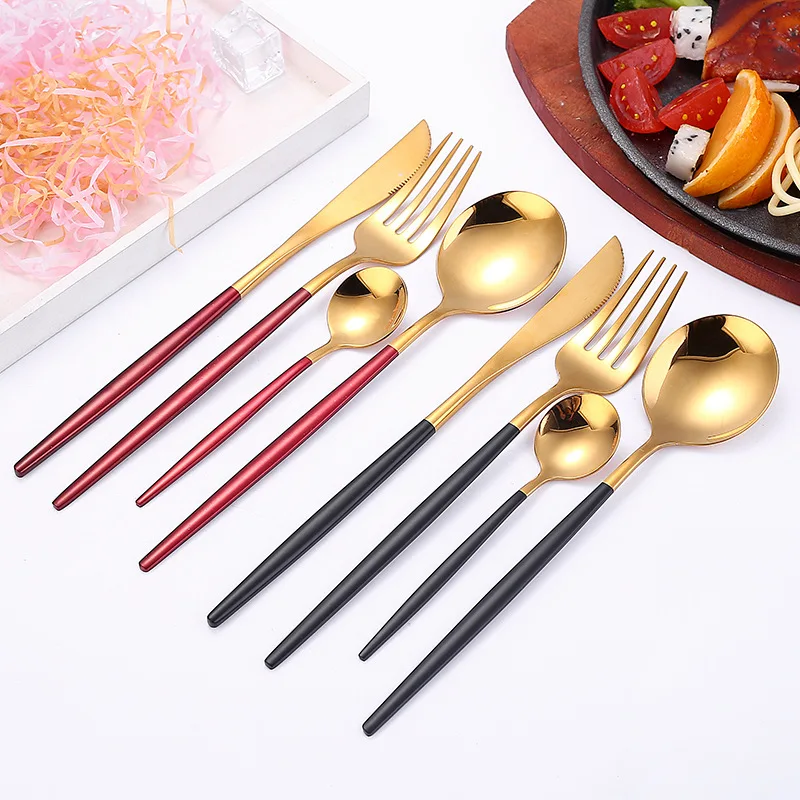 Picnic Cutlery Set Western Style Cutlery Set Camping Cutlery Set Stainless Steel Cutlery Set Cutlery Set 4Pcs Stainless Steel Golden Cutlery Set Black Luxury Dinnerware s Tablewareware Kitchen Fork Spoons Knives