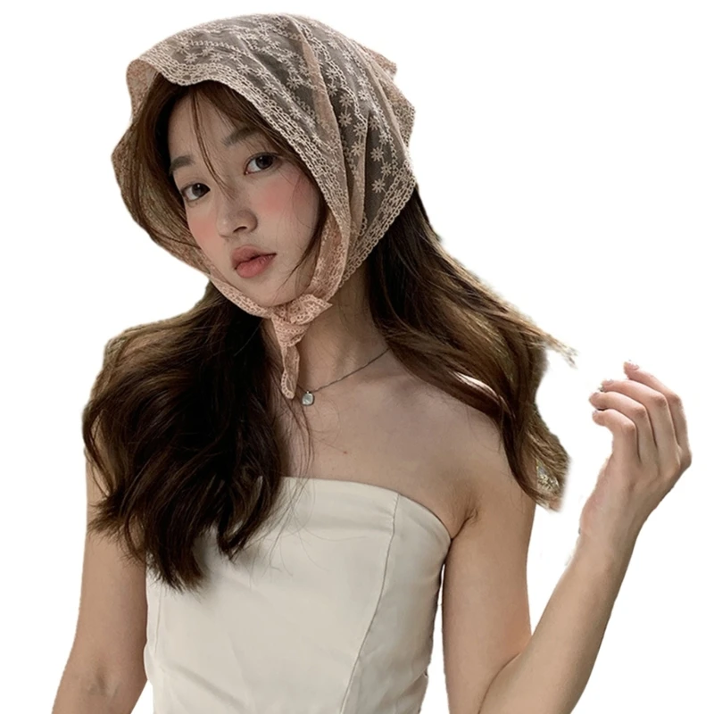 여름 자외선 차단 레이스 삼각형 머리 스카프 달콤한 소녀 스카프 레이스 꽃 터번 Y1UA