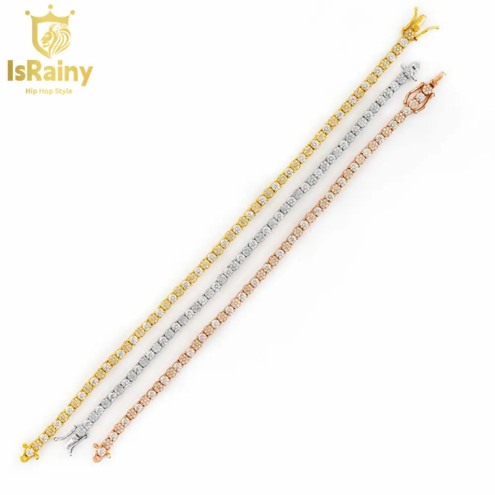 

IsRainy Hip Hop Rock 100% 925 Sterling Silver Round VVS1 Real GRA Moissanite Full Diamonds Tennis Chain Bracelets Fine Jewelry