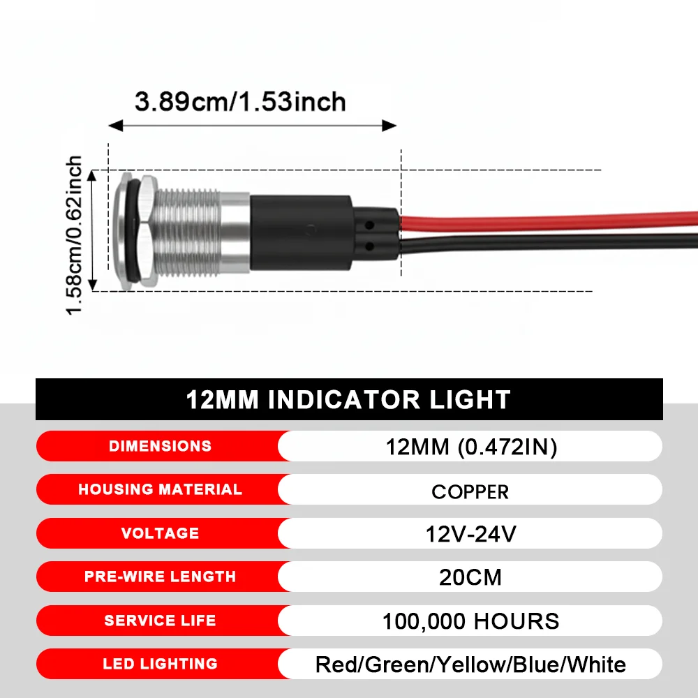 FILN 10/25PCS 12mm 금속 LED 표시등 IP67 방수 신호등 12v-24v 자동차, 해양, 전력 장비 박스용
