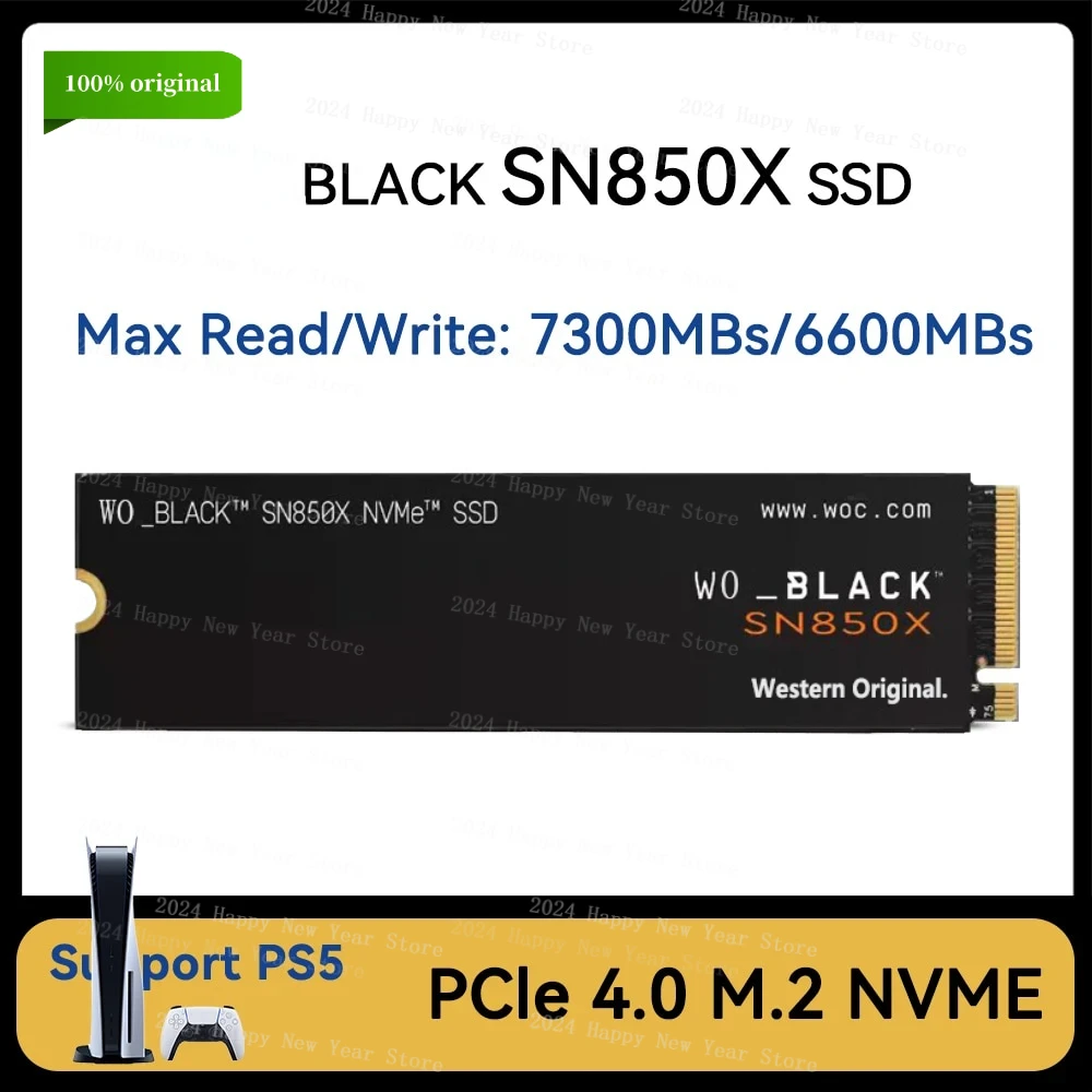 

2024 Original SN850X 1TB 2TB 4TB SSD NVMe Gen4 PCIe M.2 2280 PCIe 4.0X4 Drive Internal Solid State Disk for PS5 Desktop Laptop