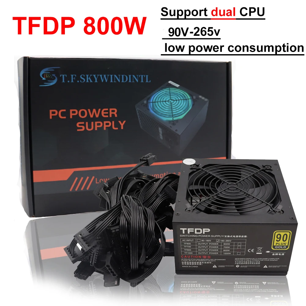 NEW Gaming PC Power Supply Rated 800W Max 1000W Mining PSU 24PIN ATX