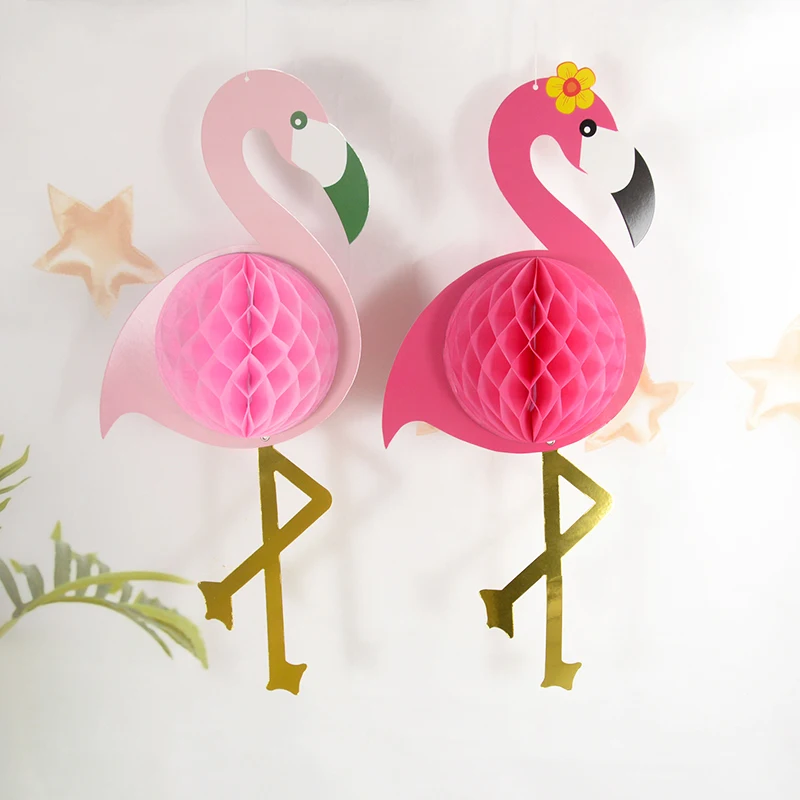 

1Pc Pink Flamingo Honeycomb Ball Hanging Pendant For Wedding Decoration Aloha Summer Birthday Tropical Hawaiian Party Supplies