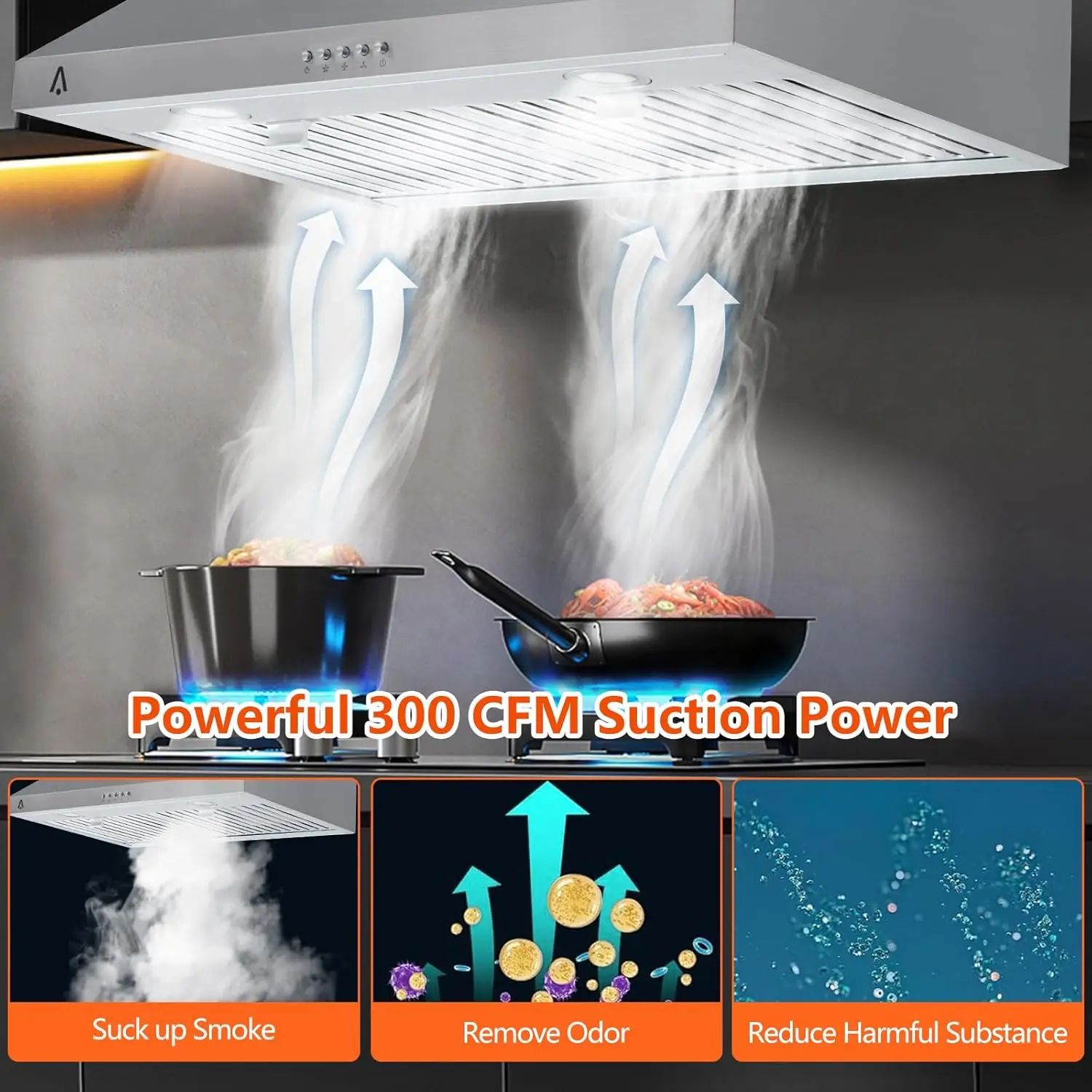 Range Hoods,30 inch Under Cabinet Range Hood with 3 Speed Exhaust Fan, Slim Kitchen Over Stove Vent,Reusable Filter, LED Lights
